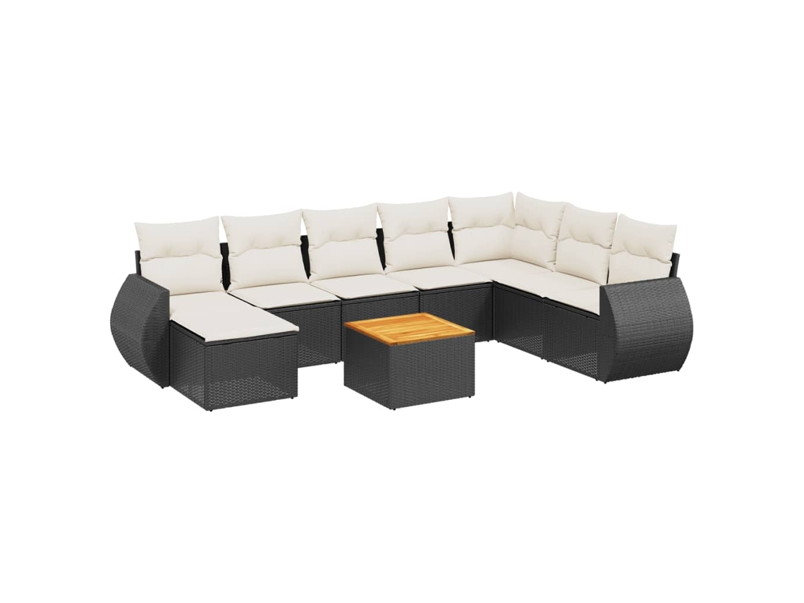 Conjunto 9 de sofás p/ jardim c/ almofadões vime PE preto