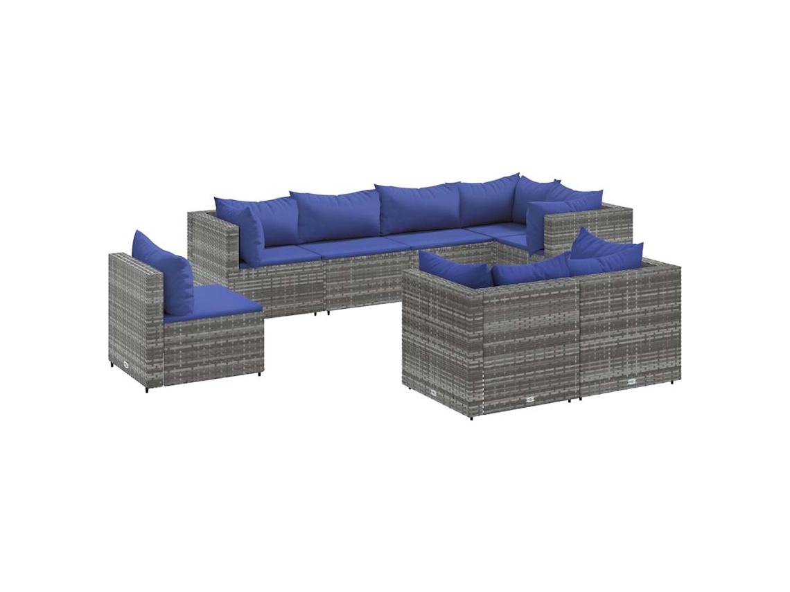 Conjunto 8 lounge de jardim c/ almofadões VIDAXL vime PE cinzento