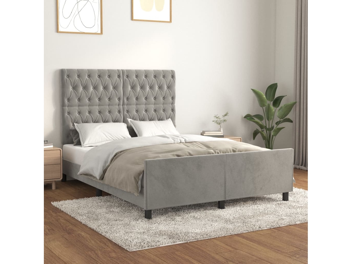 Vidaxl Estrutura de Cama Sem Colchão 140x190 Cm Veludo Cinzento claro