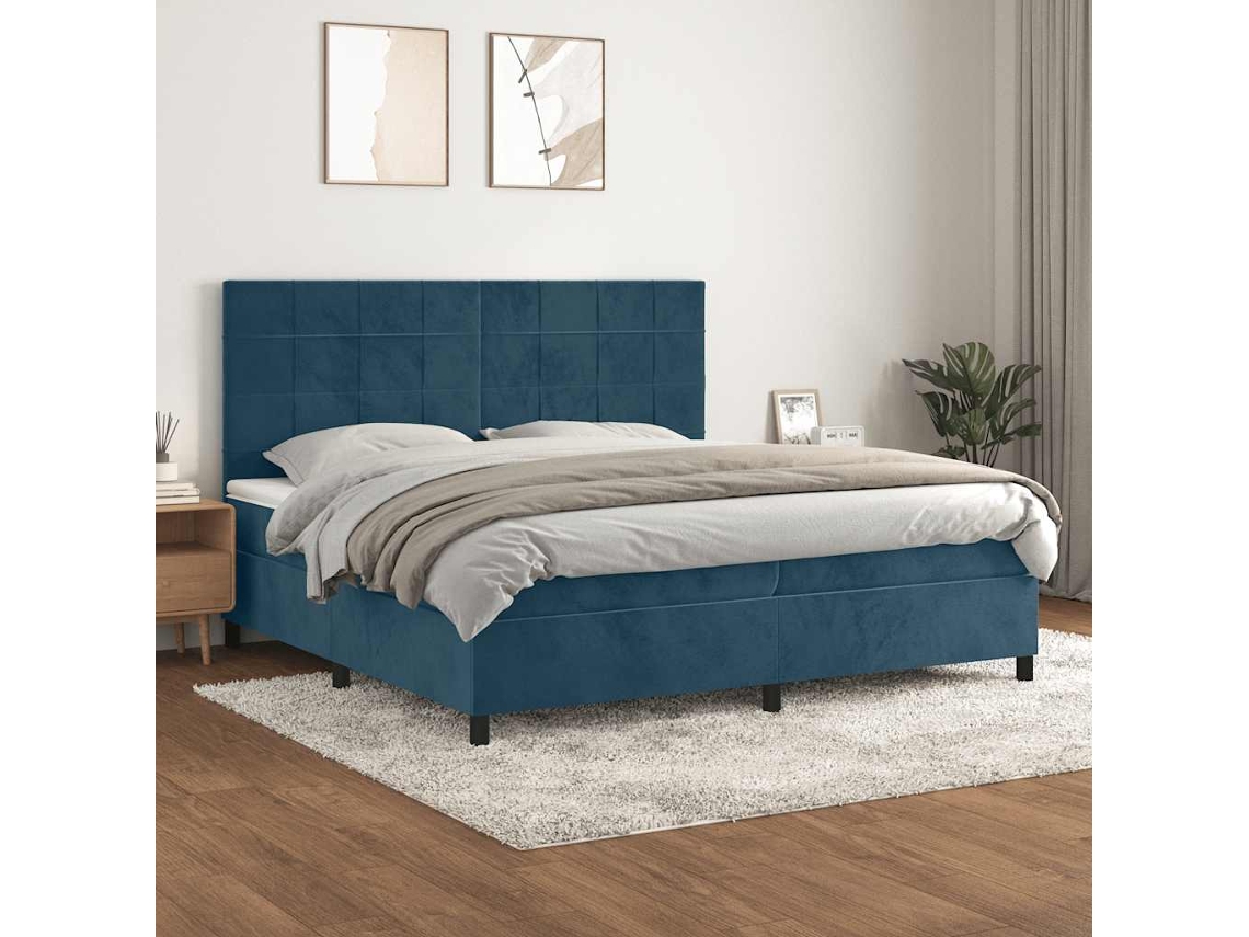 Vidaxl Cama Com Molas/colchão 200x200 Cm Veludo Azul-escuro
