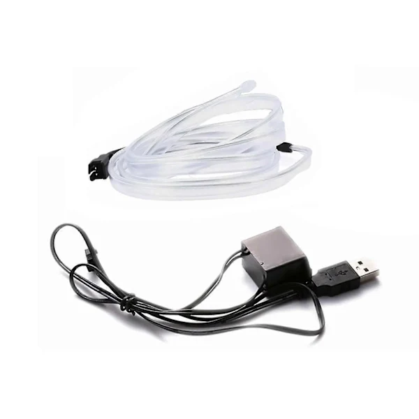 Fita de Led Flexível de 3m para Interior Carro com Cabo Usb, Luz Ambiente Neon Universal Exclusiva e Moderna, Azul Gelo BRILVIBERA