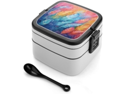 Marmita Bento Com Desenho De Penas Feito À Mão, Grande Capacidade, Dupla Camada, Empilhável, À Prova De Vazamentos, Para