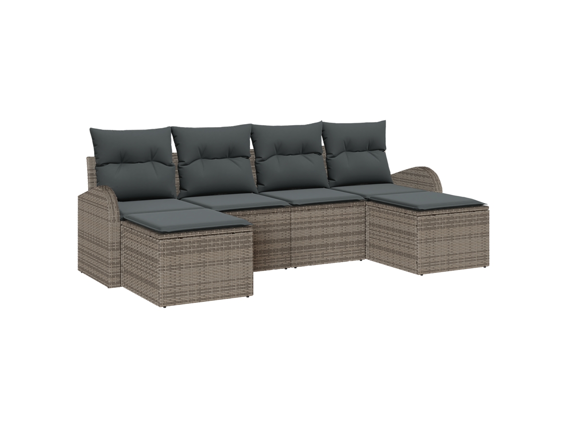 Conjunto 6 Sofá De Jardim Vidaxl Cinzento Vime Pe (124 X 62 X 85 Cm)