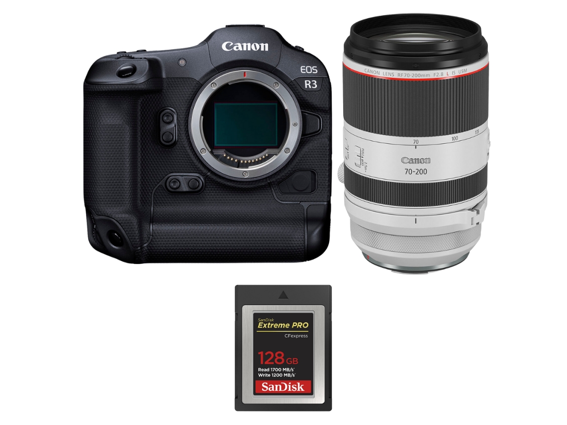 Eos R3 + Rf 70 200mm F/2.8 L Is Usm + 1 Sandisk 128gb Extreme Pro Cfexpress Type B + Ebook “20 Dicas para Fotos Que Impressionam” CANON
