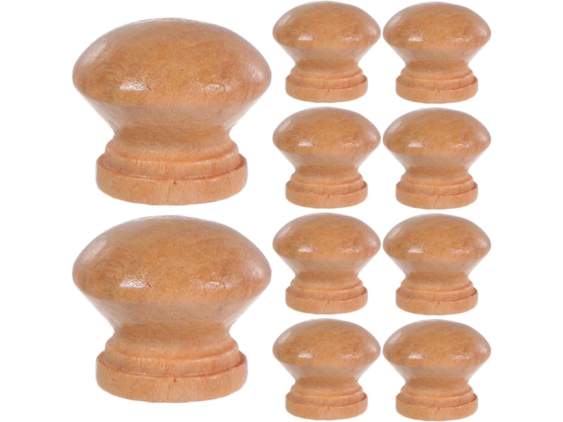Conjunto De 10 Puxadores Madeira Para Gavetas, Formato Redondo De Cogumelo, Com Pegada Confortável E Fácil Instalação