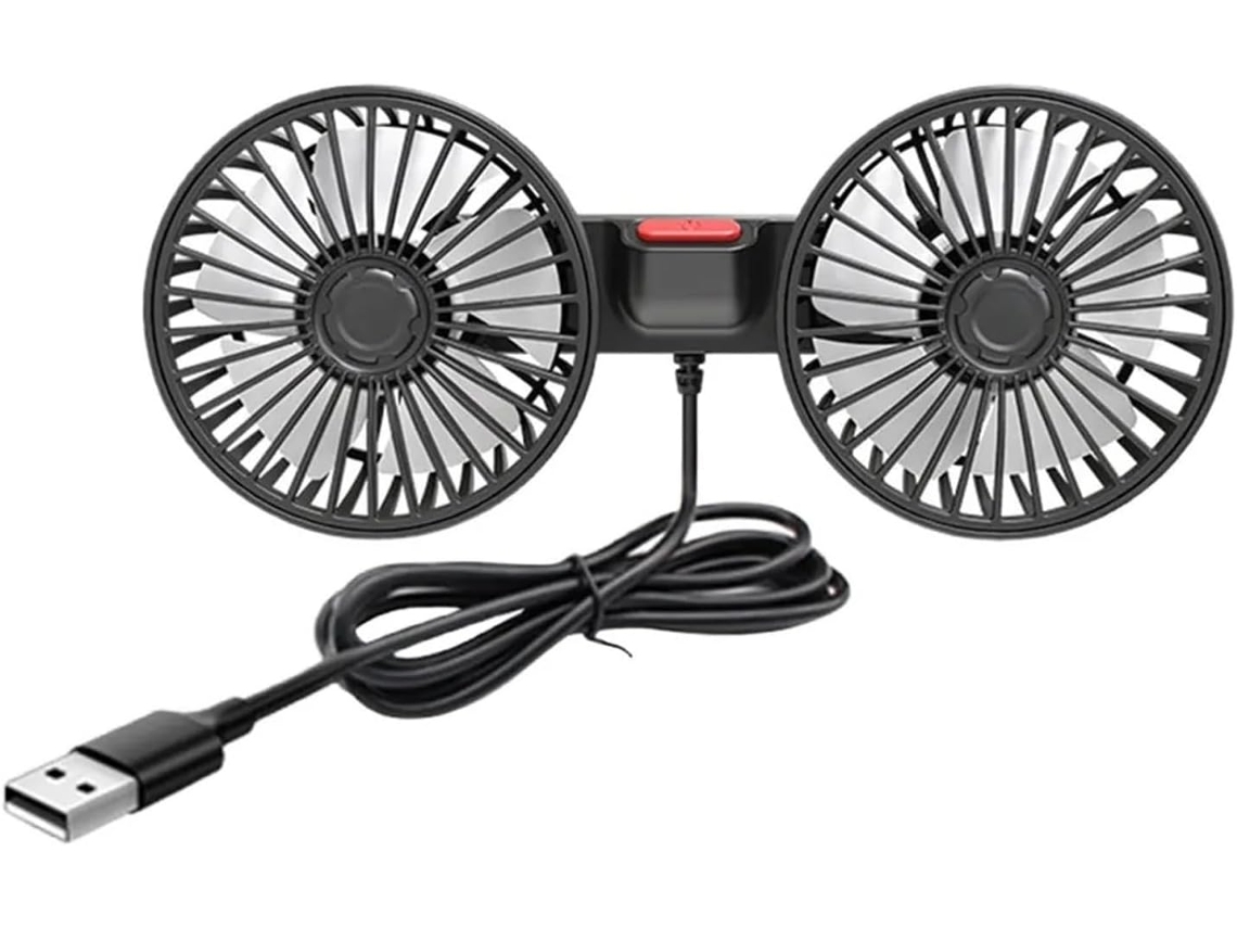 Ventilador Portátil De Duas Cabeças Para Carro, Resfriamento Automático, Usb 5v, Ventosa Dupla, Rotação De 360 Graus, 3 Velocidades