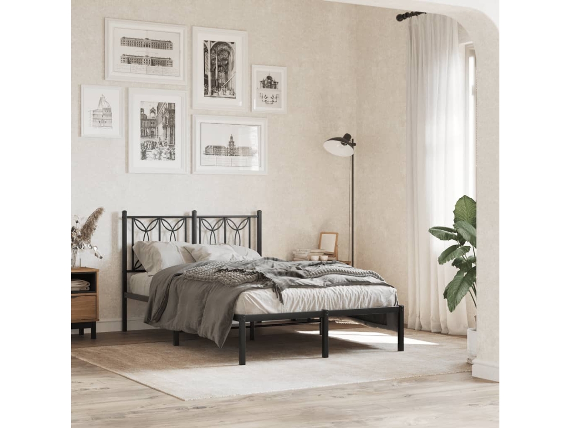 Vidaxl Estrutura De Cama Com Cabeceira 120x190 Cm Metal Preto