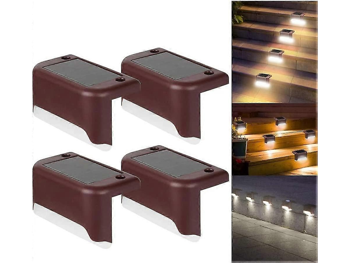 Rebe 4 Pack Luzes Solares para Escadas Exteriores Led Impermeáveis Luzes de Cerca Luz Fria Branca