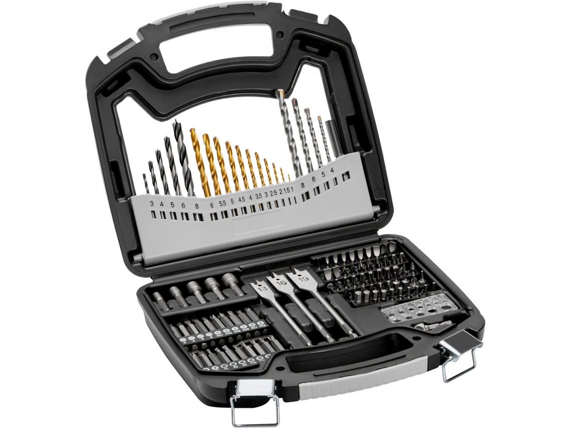 Conjunto de 101 peças com brocas e pontas para metal, madeira e muito mais, com estojo portátil Tekmaquinas.