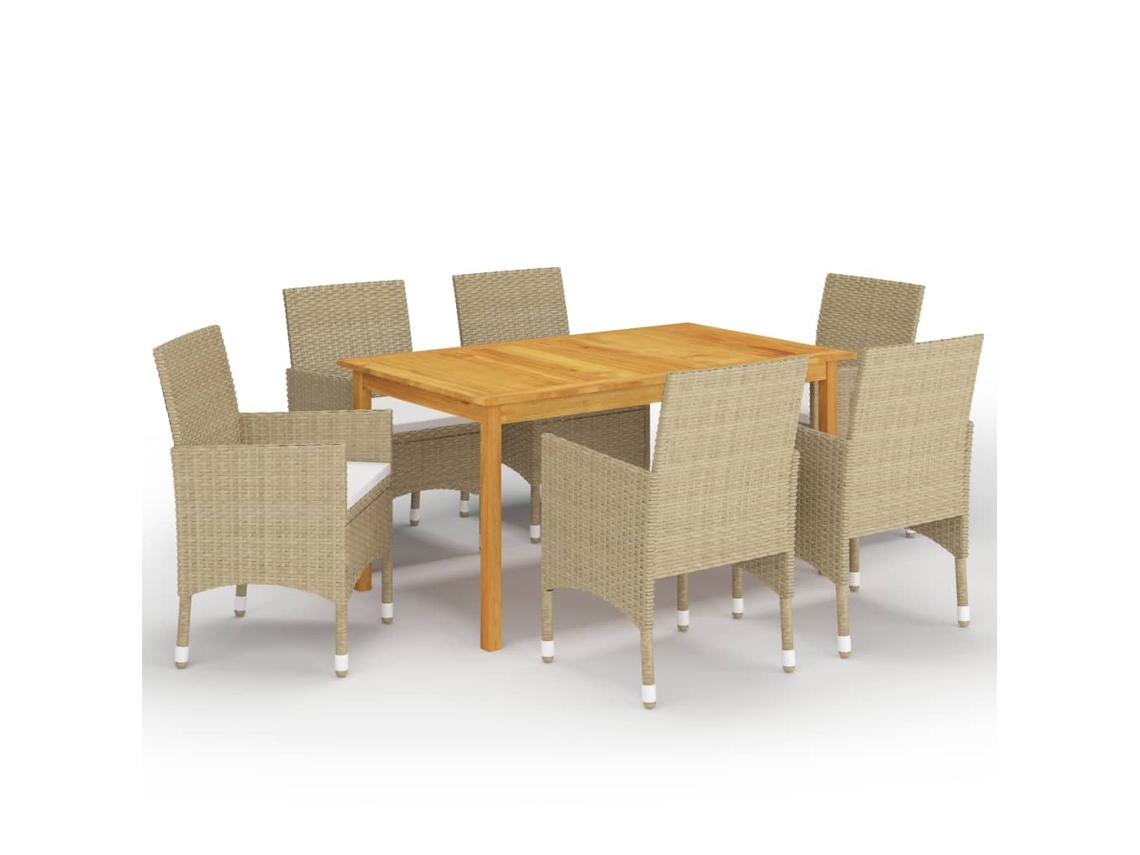 7 Pcs Conjunto De Jantar Para Jardim Bege Dkd Home Decor