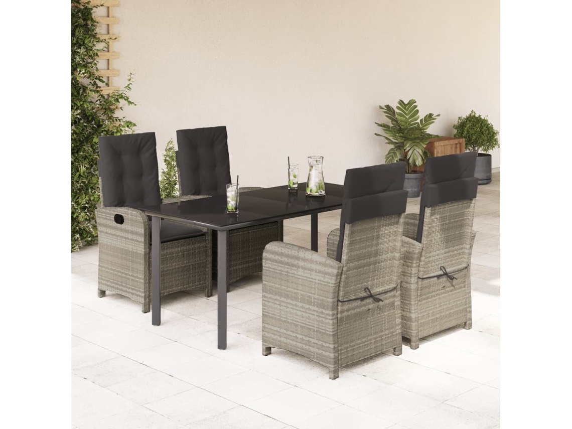 Vidaxl 5 Pcs Conjunto De Jantar P/ Jardim C/ Almofadões Cinzento Claro