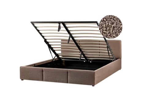 Cama Con Almacenaje Beliani Bousse De Bouclé Beige 171x219x79