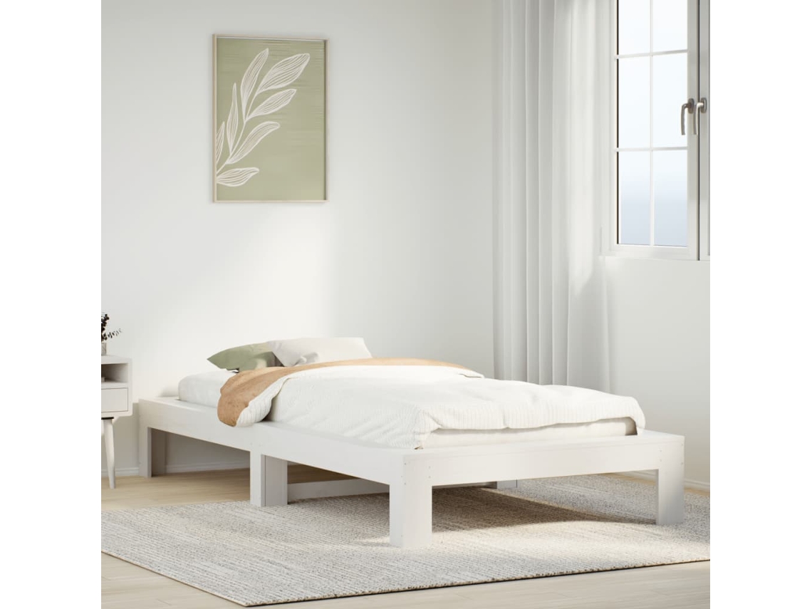 Vidaxl Cama Sem Colchão 90x200 Cm Madeira De Pinho Maciça Branco