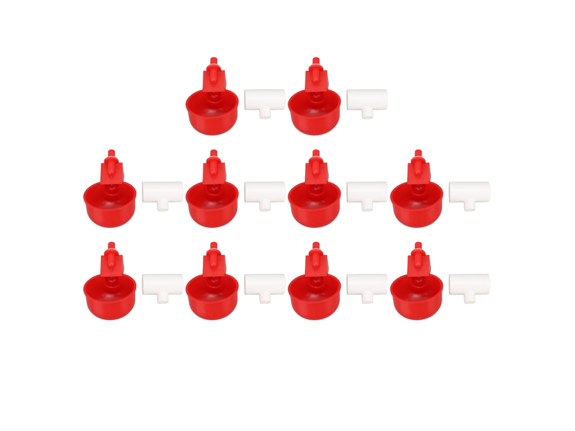 Primerox 10pçs Flocos Automáticos para Beber Galinha Patos Ganso Perus Coelho Kit Plastico Vermelho