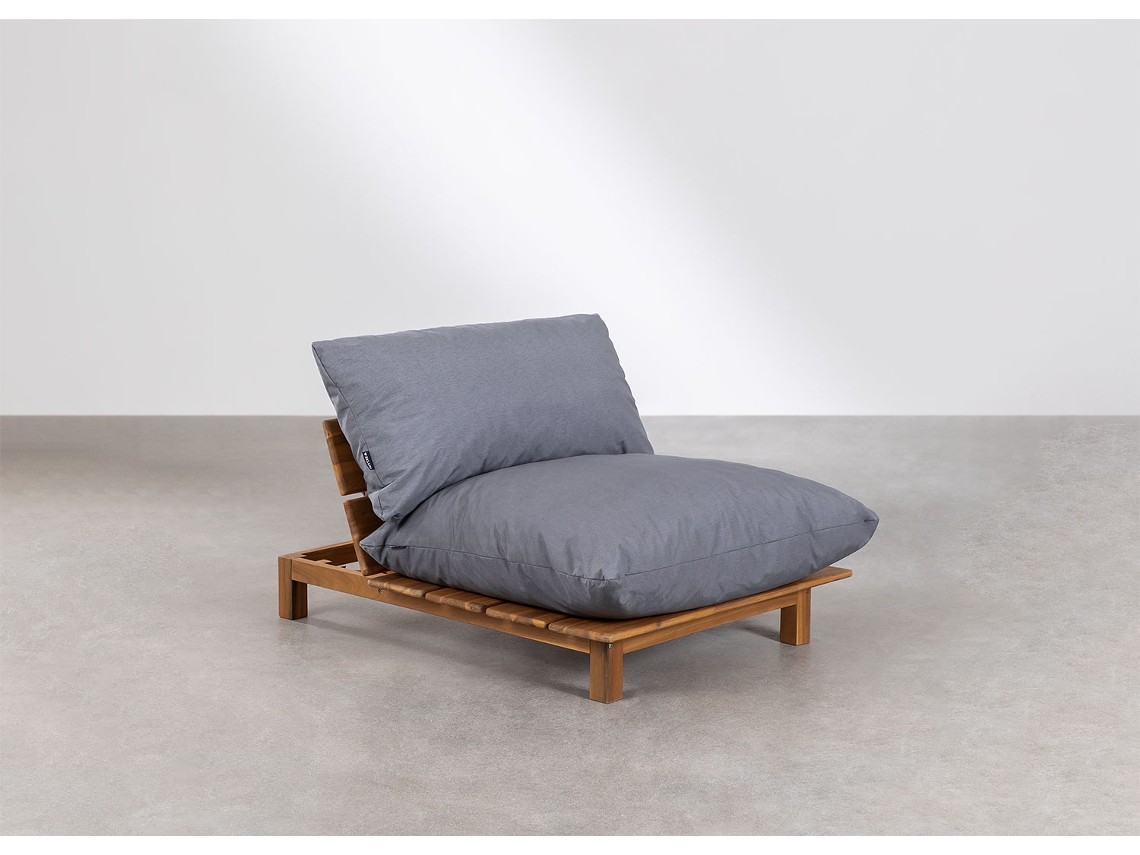 SKLUM Sofá Modular Reclinável de 4 Peças com Puff Brina Madeira de Acácia Cinza Antracite
