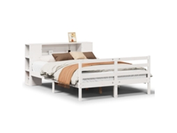 Cama com Estante Pinho Maciço Branco MAISON EXCLUSIVE (150x200 cm)