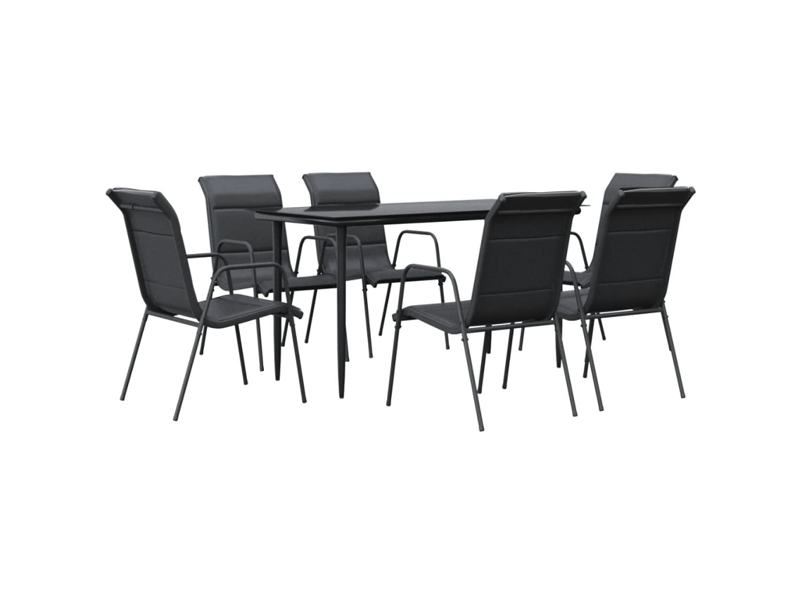 Maison Exclusive - 7 Pcs Conjunto De Jantar Para Jardim Aço E Textilene Preto