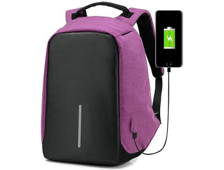 Mochila USB Anti-roubo Roxo (44x34cm - Poliéster)