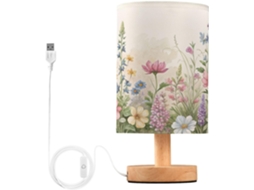 Luminária De Cabeceira Led Wildflowers Para Quarto, Luminária De Leitura Com Portas Usb E Cúpula Tecido Para Sala Estar