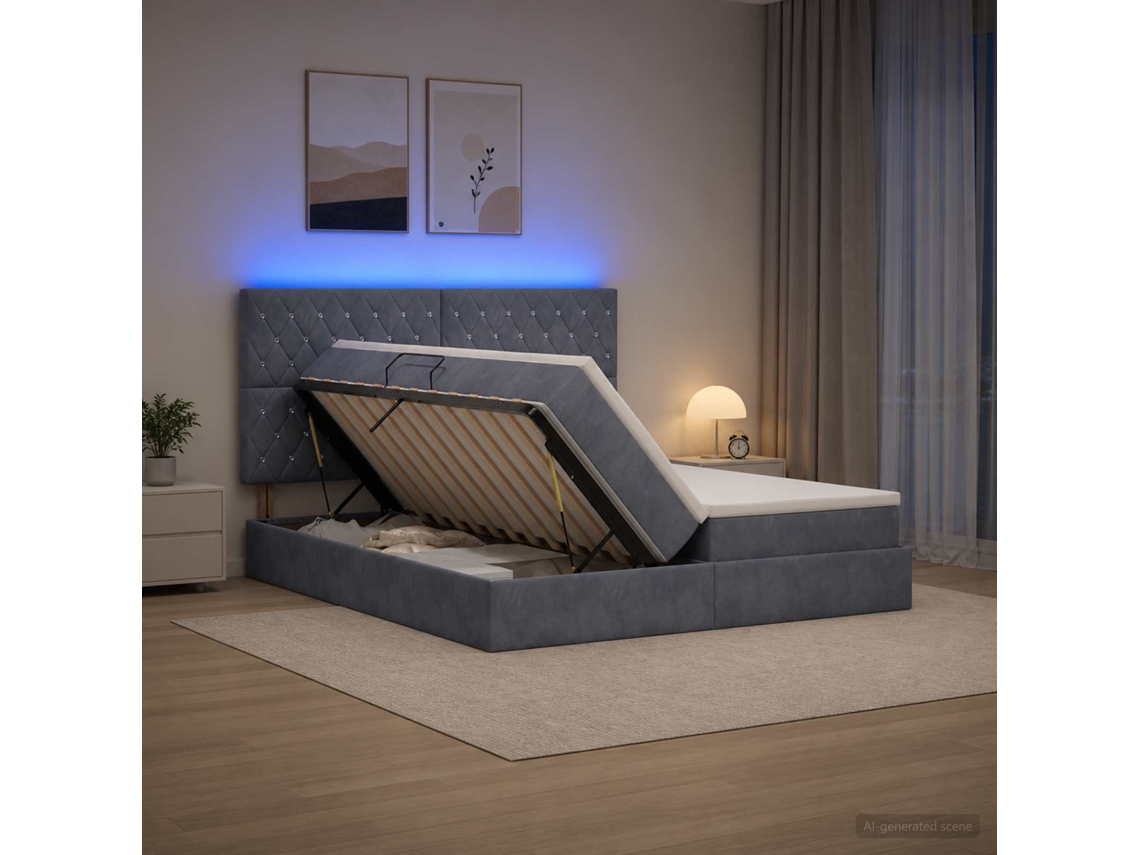 Vidaxl Cama De Armazenamento Led Com Colchão Cinzento-escuro