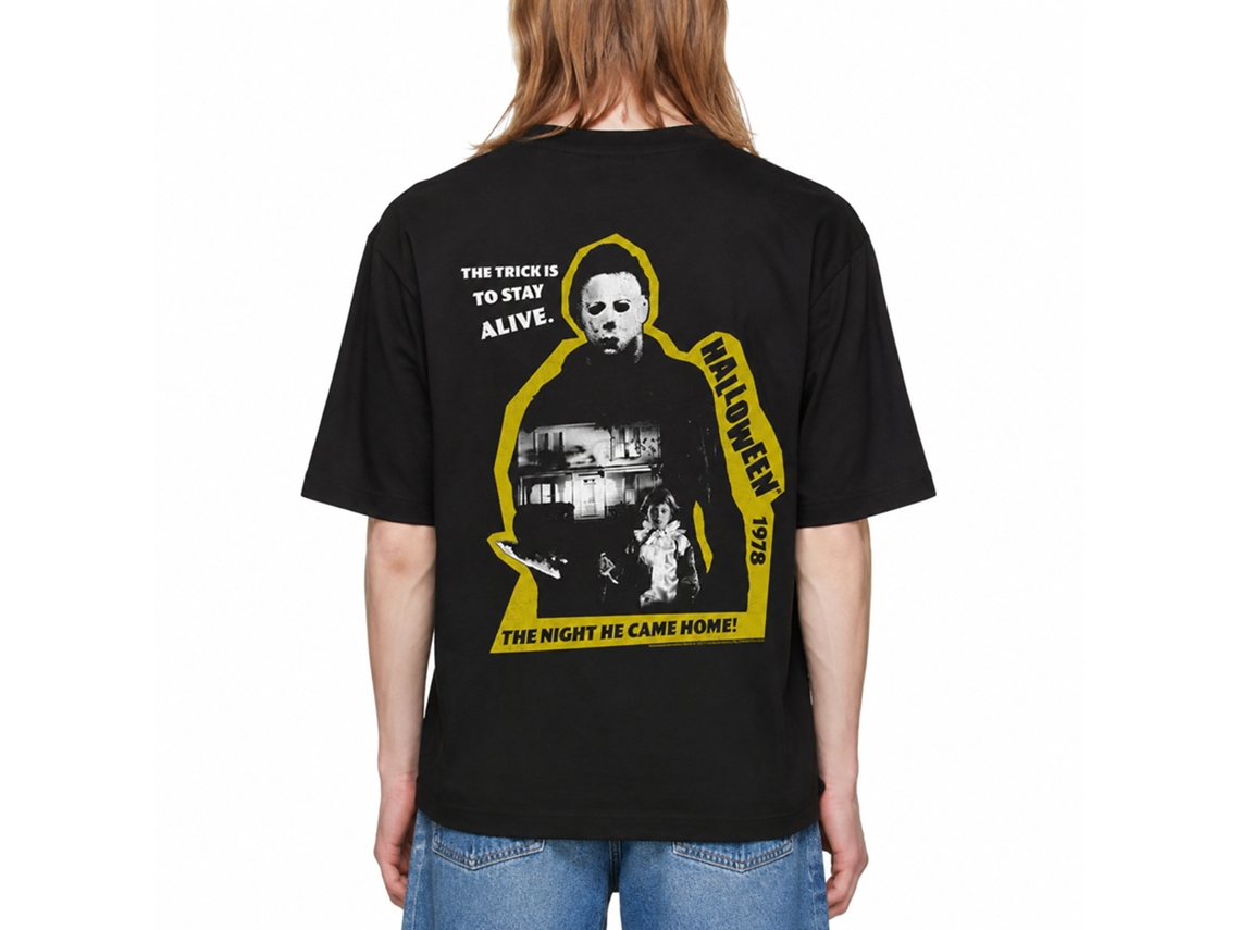 Rockinstone Halloween Movie Cut Out Black Adult T-shirt Size:xxl