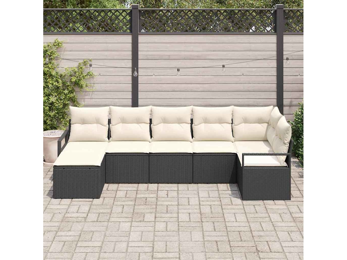 Vidaxl Conjunto de Sofás com Almofada 7 Pcs Preto Vime Pe
