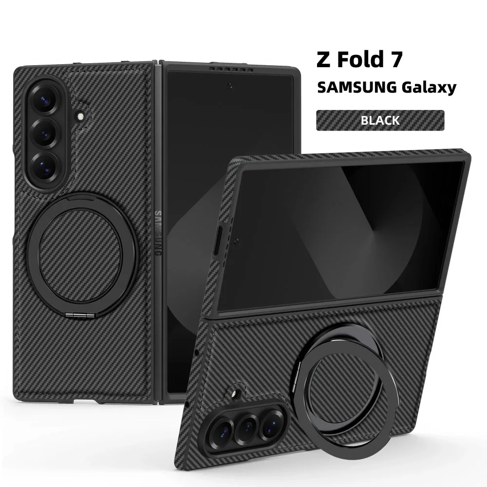 (preto, Galaxy Z Fold3 5g) Capa Protetora Magnética Com Textura De Fibra De Carbono, Compatível Com Magsafe E Suporte Giratório De 360°.
