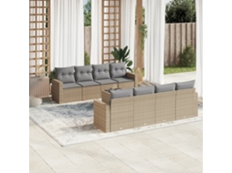 Vidaxl 9 Pcs Conjunto De Sofás P/ Jardim Com Almofadões Vime Pe Bege