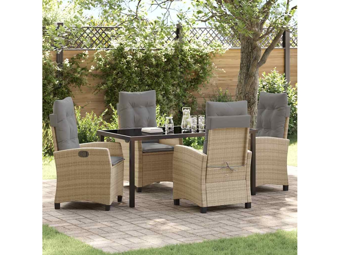 Vidaxl Conjunto de Jantar para Jardim com Almofada 5 Pcs Bege Vime Pe