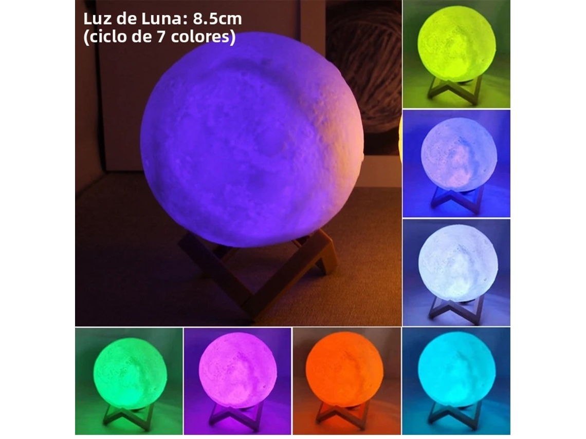 Luminária Noturna De Led Em Formato De Lua, Com 8 Cm De Diâmetro, Equipada Com Base E Estrelas, E Alimentada Por Bateria.