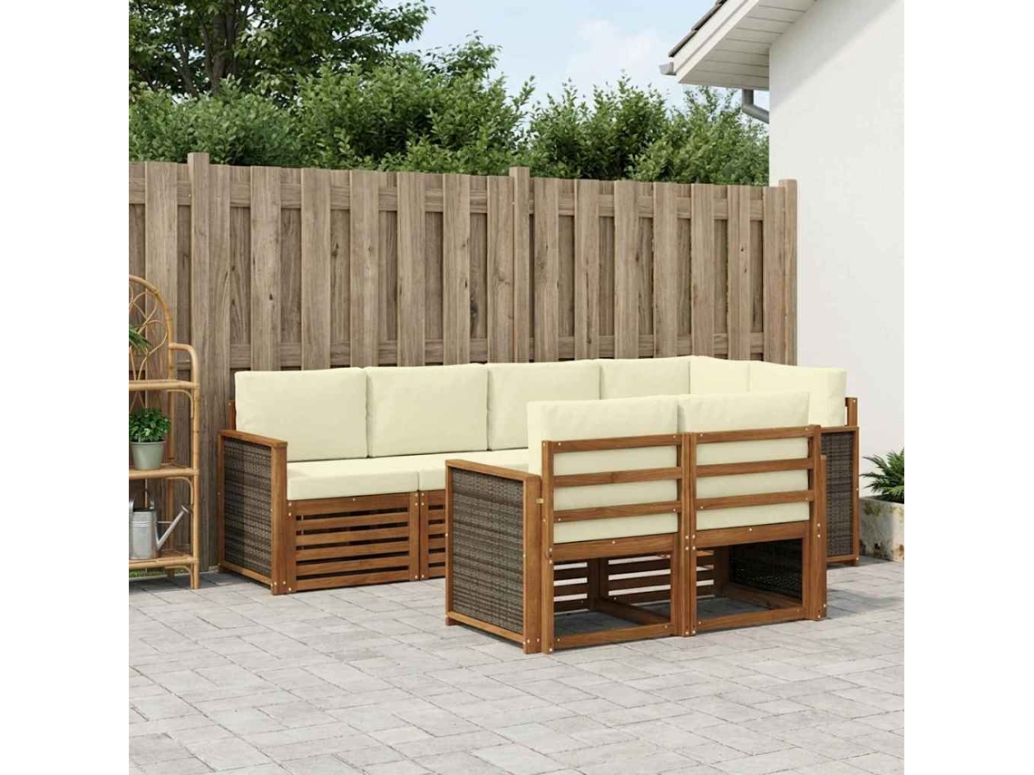 Vidaxl Conjunto De Sofás Para Exterior 6 Unid. Natural E Creme