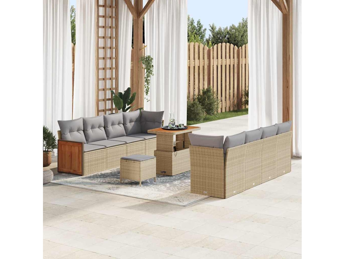 Vidaxl Conjunto De Sofá De Jardim 12 Pcs Bege E Cinza Claro Vime Pe