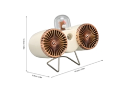 Ventilador portátil recarregável USB-C com duas cabeças, borrifador e luz noturna, bege.