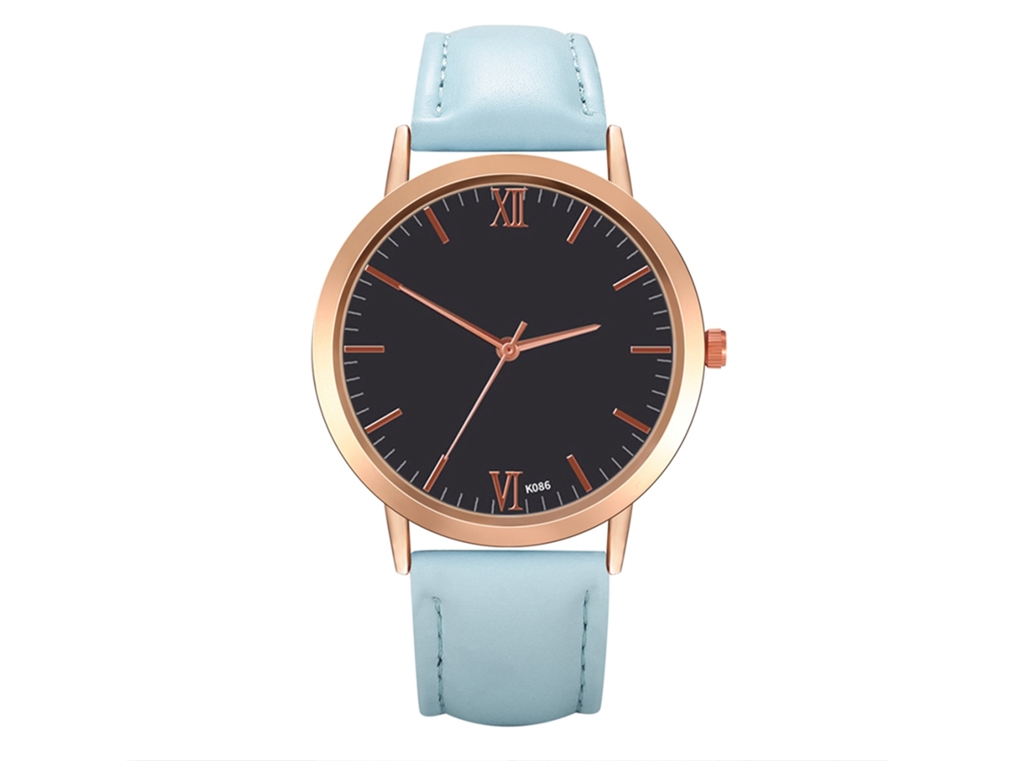 Relógio de Pulso de Quartzo com Pulseira de Couro Pu Estilo Simples Azul Claro