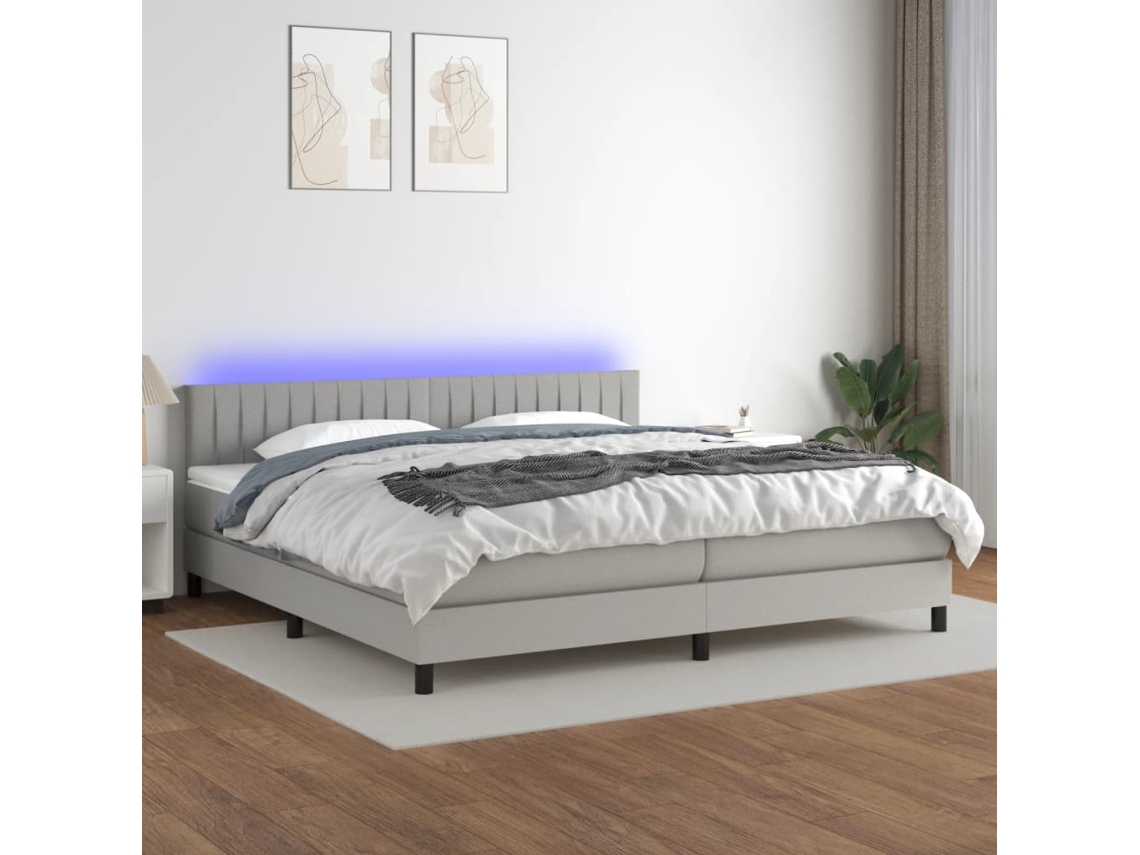 Cama Box Spring C/ Colchão E Led 200x200 Cm Tecido Cinza-claro