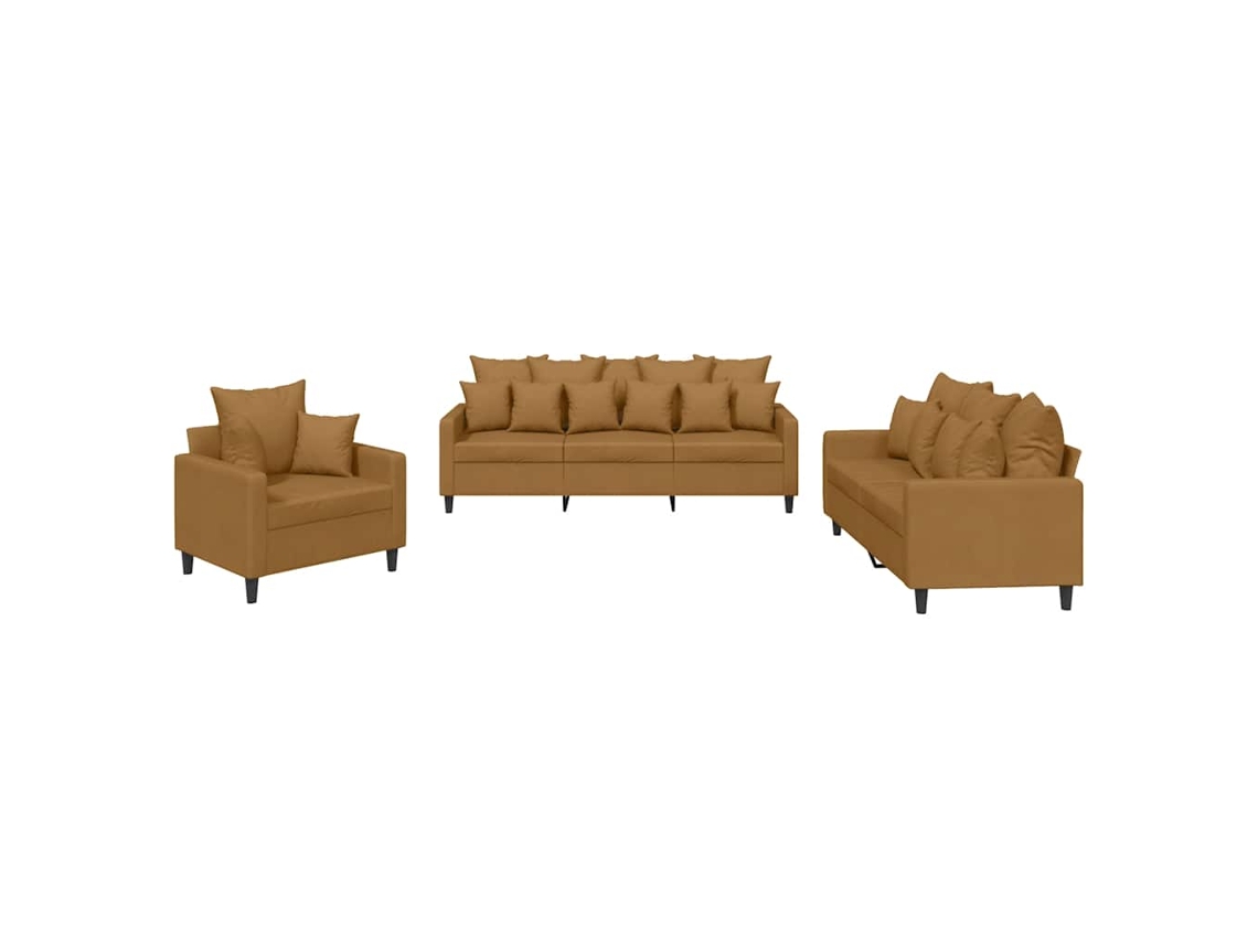 Maison Exclusive - 3 Pcs Conjunto De Sofás Com Almofadões Veludo Castanho