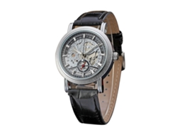 Relógio de Pulso Automático Winner de Liga com Pulseira de Couro Pu Preto+preto