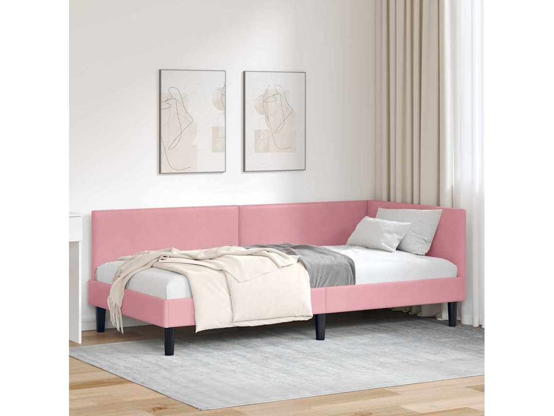 Vidaxl Estrutura De Cama De Canto Rosa 90 Cm X 200 Cm Veludo