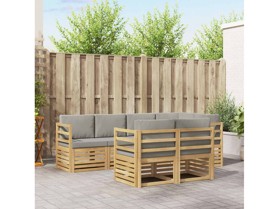 Vidaxl Conjunto De Sofás Para Exterior 7 Pcs Branco E Cinzento-claro