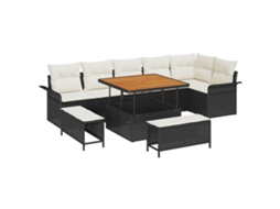 Conjunto 9 Conjunto De Sofá De Jardim Vidaxl Preto Vime Pe (297,5 X 132,5 X 85 Cm)