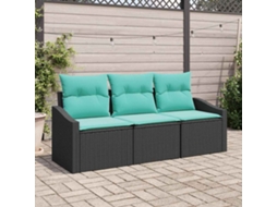 Vidaxl Conjunto De Sofás Com Almofada 3 Pcs Preto Vime Pe