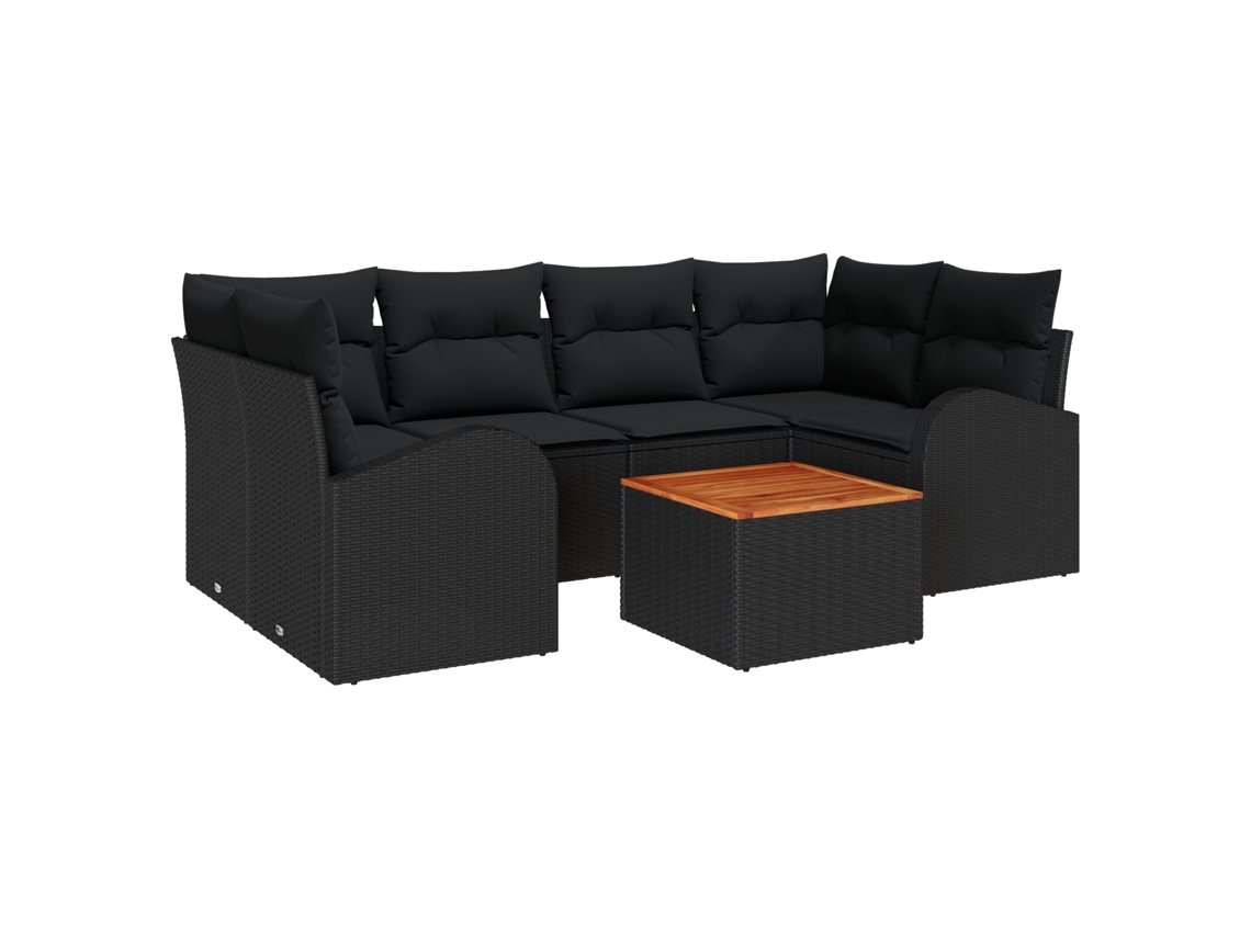 Conjunto 7 Sofá De Jardim Vidaxl Preto Vime Pe (234 X 124 X 69 Cm)