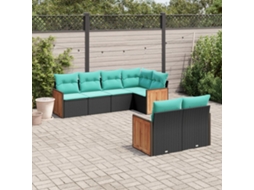 Vidaxl Conjunto De Sofá De Jardim Com 7 Peças E Almofadas Em Rattan Sintético Preto