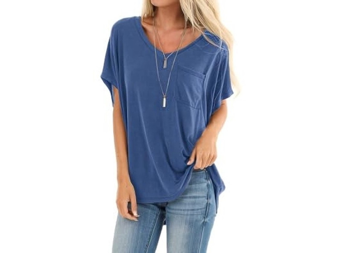 T-shirt De Verão - Feminino - Azul - Xxl - Leve - Confortável