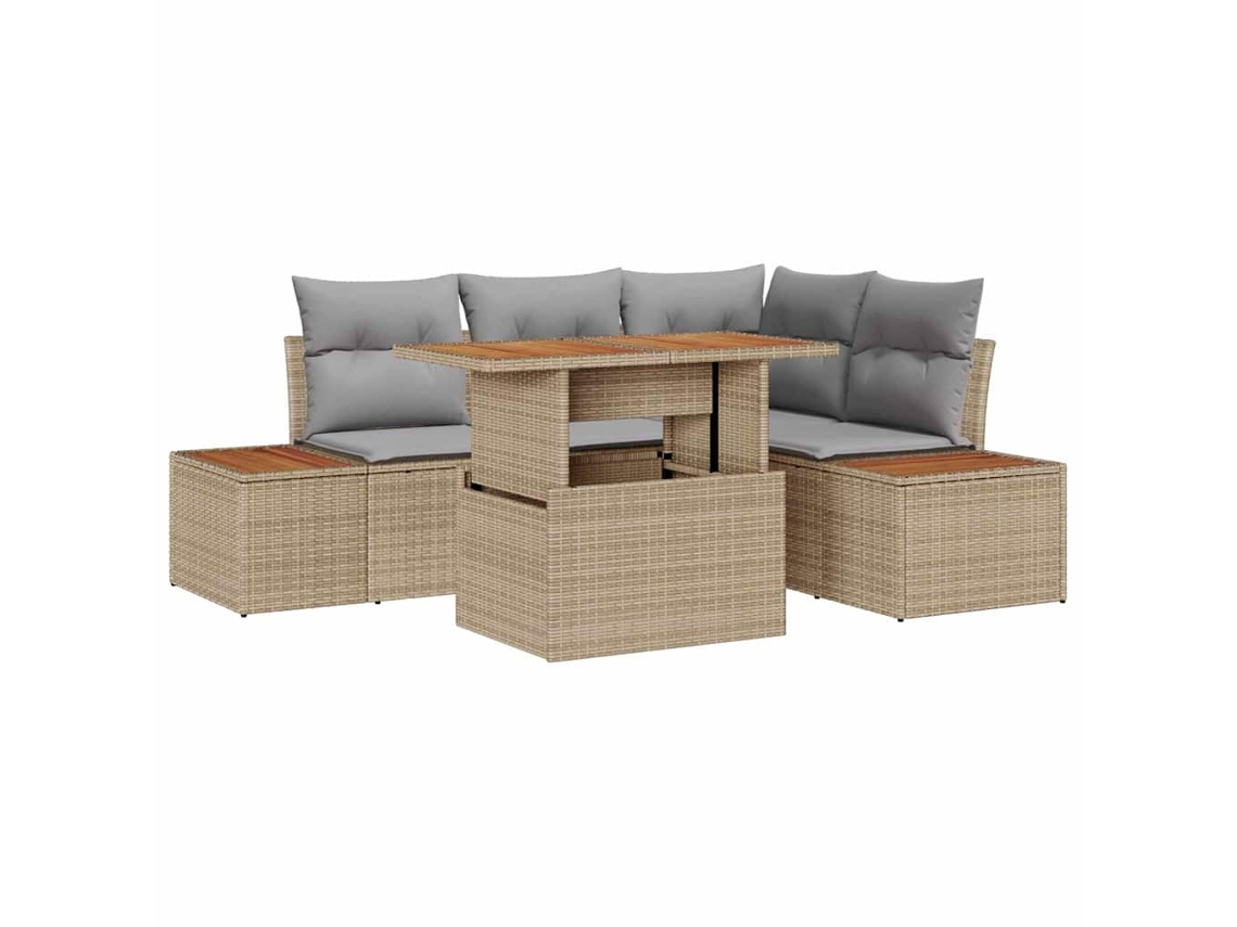 Conjunto 5 Conjunto De Jantar Para Jardim Vidaxl Bege Vime Pe (100 X 55 X 73 Cm)