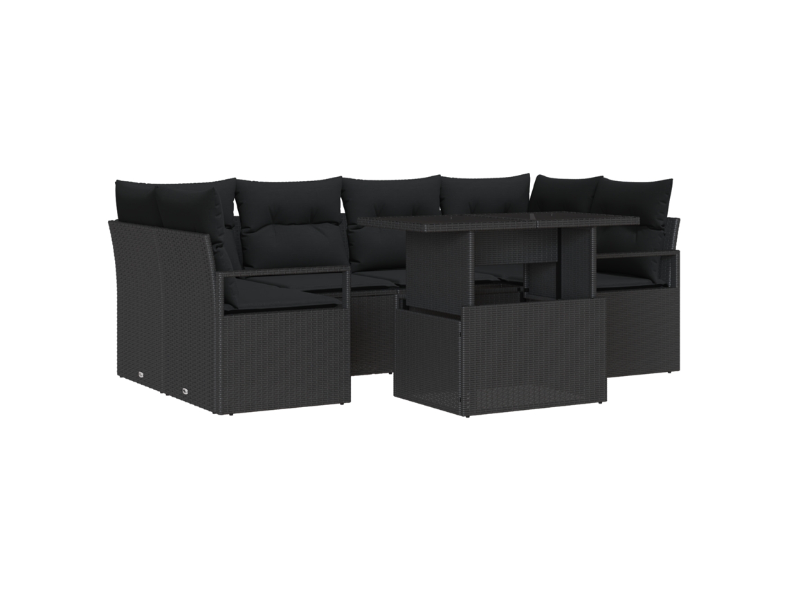 Conjunto 7 De Sofá De Jardim Vidaxl Com Almofadas Rattan Polímero Preto  Preto Vime
