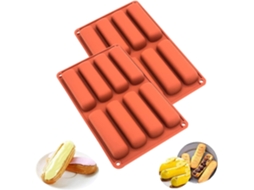 JILLIOPER Forma de Silicone para Pastelaria 2 Peças, Forma para Eclair, Mini Forma de Lingote, 8 Cavidades, para Barras de Cereal, Bolo, Formas Longas