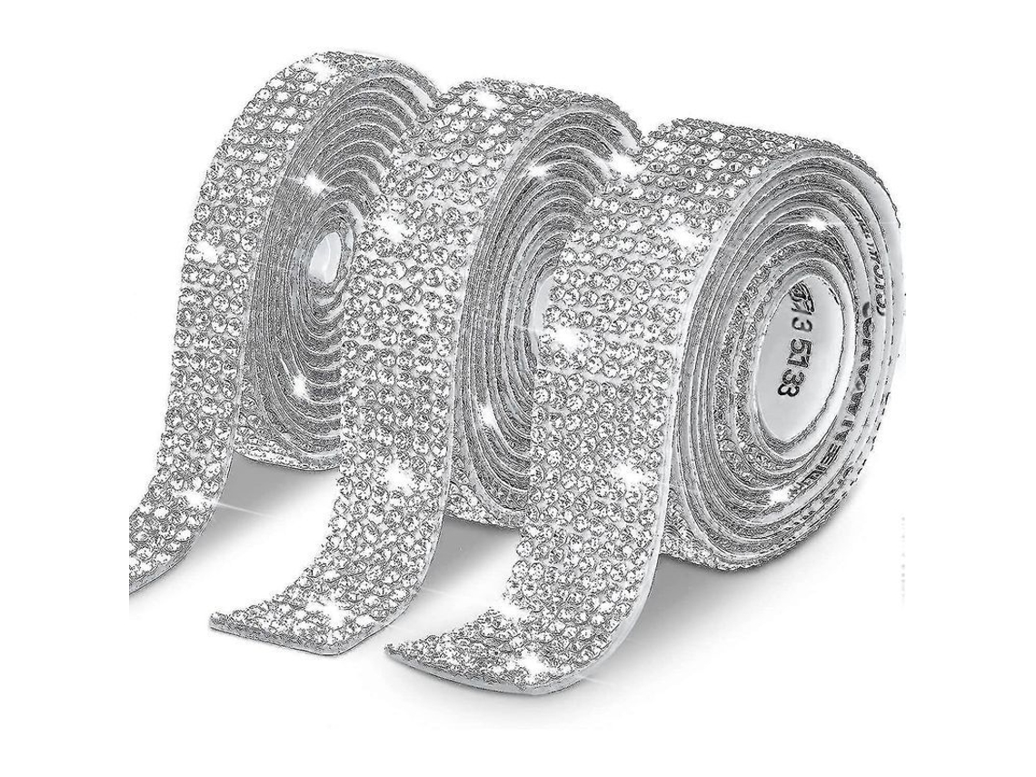 Fita De Strass Autoadesiva Com 3 Rolos - Brilhante, Forte Adesão, Fácil De Usar - Decoração Para Presentes, Carros, Roupas E Mais