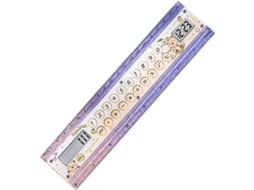 Calculadora com régua para sala de aula, relógio LCD, escala de medição de 15 cm, 5,9 polegadas e visor de 8 dígitos.