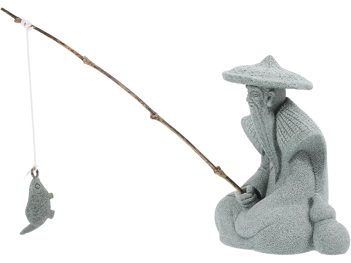 Estátua de Pescador em Resina, com Detalhes Delicados e Decoração Tradicional Chinesa, para Aquários e Bonsai, Perfeita CHABERLU